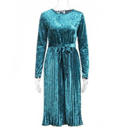 Long Sleeve Velvet Smock Dress - Velvet Midi Dress - MomyMall BLUE / S