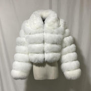 Short Style Zip Up Faux Fur Crop Coat With Collar