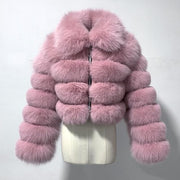 Short Style Zip Up Faux Fur Crop Coat With Collar