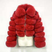 Short Style Zip Up Faux Fur Crop Coat With Collar