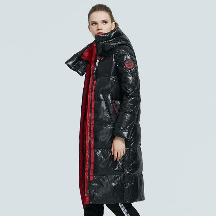 Long Knee Length Thick Winter Coat WIth Stand Collar & Hood