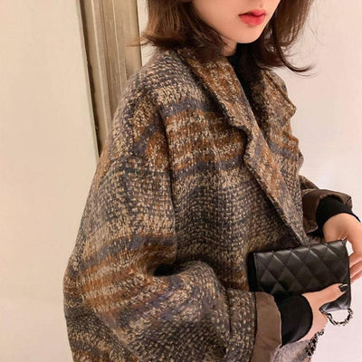 Vintage Plaid Wool Loose Coat