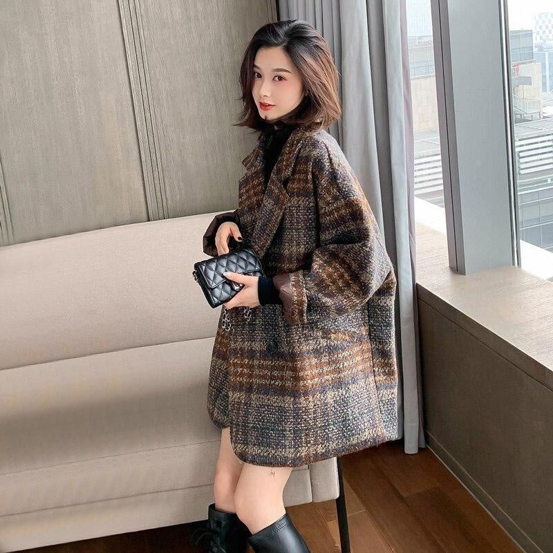 Vintage Plaid Wool Loose Coat