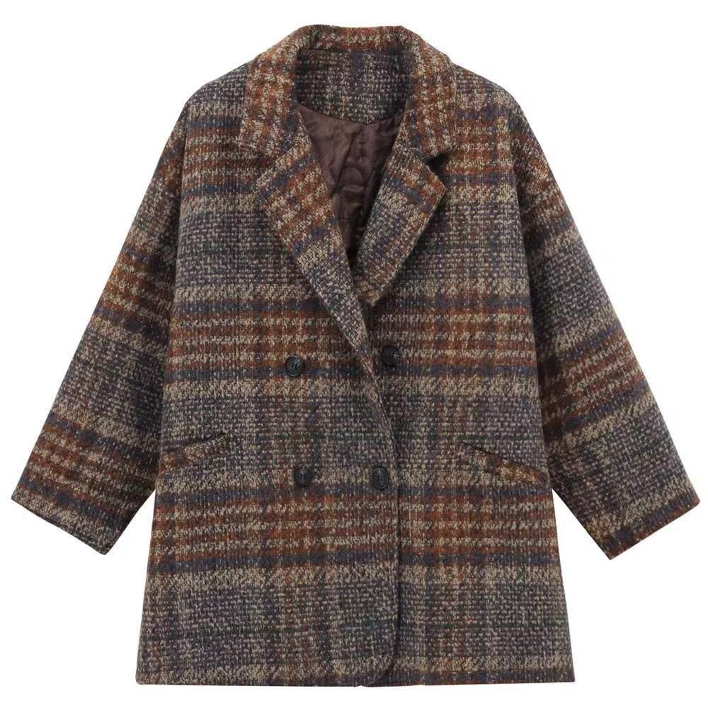 Vintage Plaid Wool Loose Coat