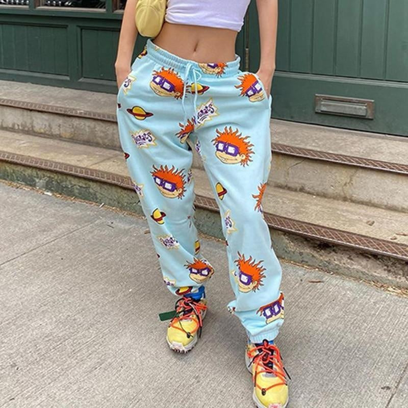 Baggy-Jogginghose mit hohem Bund und Cartoon-Print