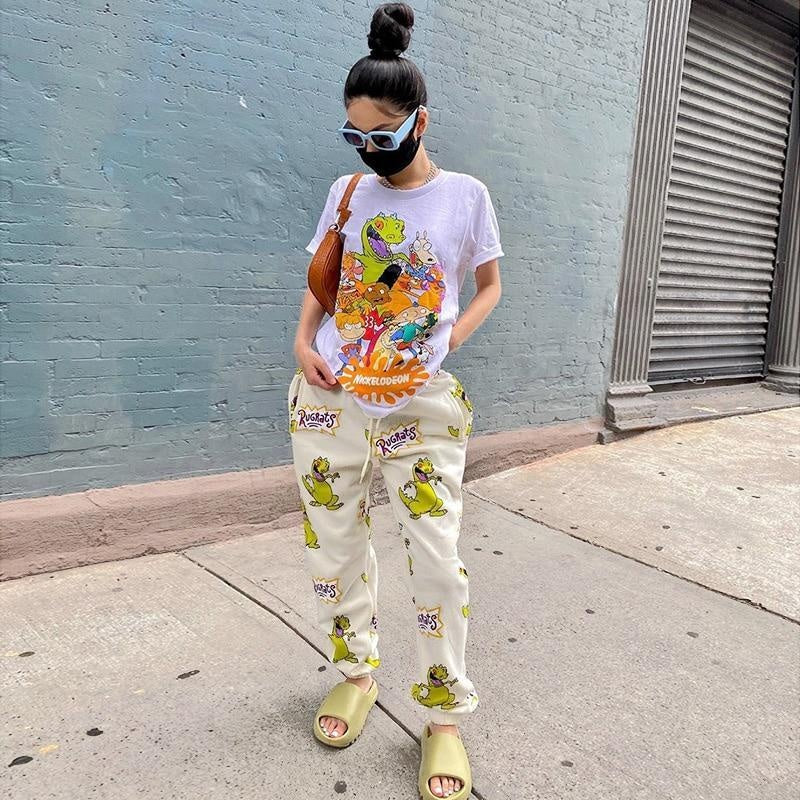 Cartoon Print High Waist Baggy Joggers