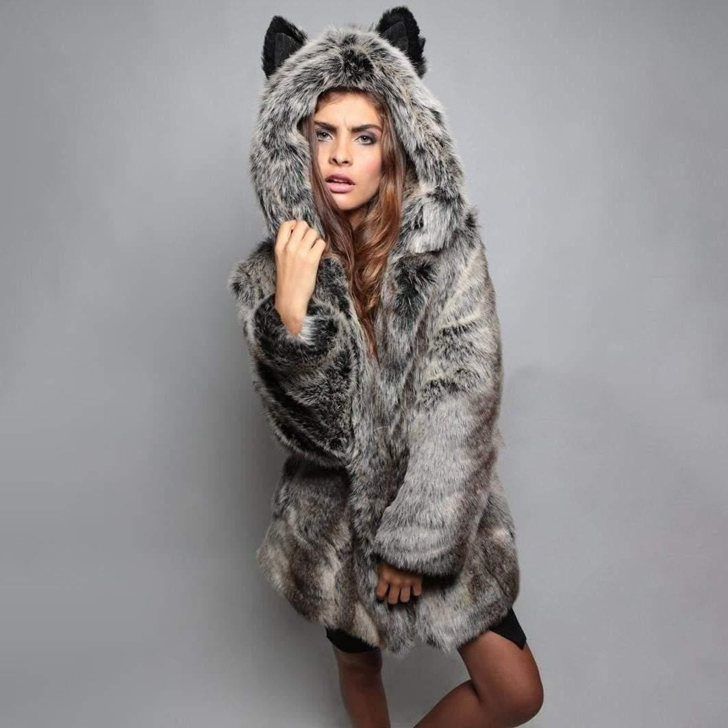 Faux Fur Hooded Coat With Animal Ears