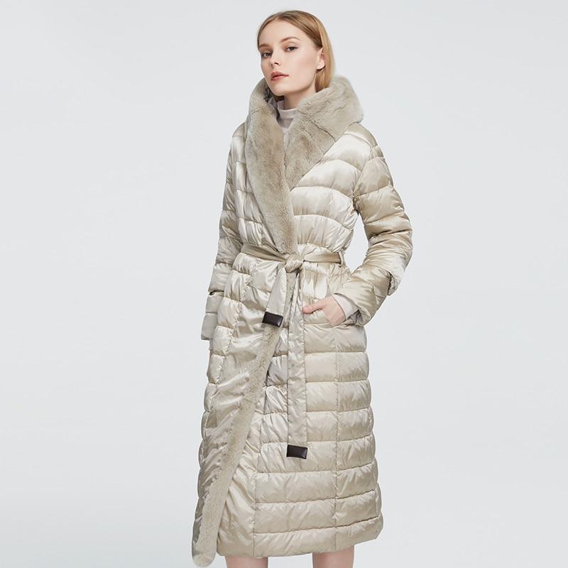 Knee Length Padded Parka Coat With Faux Fur Hood