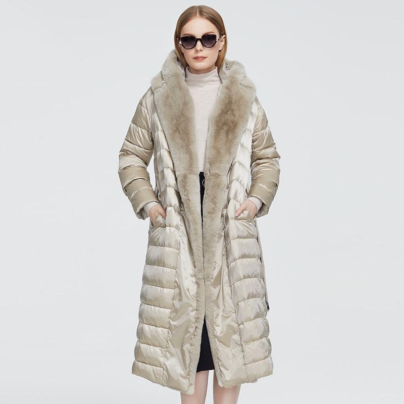 Knee Length Padded Parka Coat With Faux Fur Hood