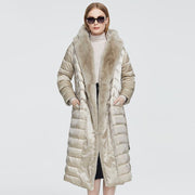 Knee Length Padded Parka Coat With Faux Fur Hood