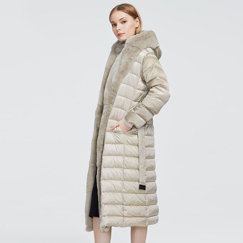 Knee Length Padded Parka Coat With Faux Fur Hood