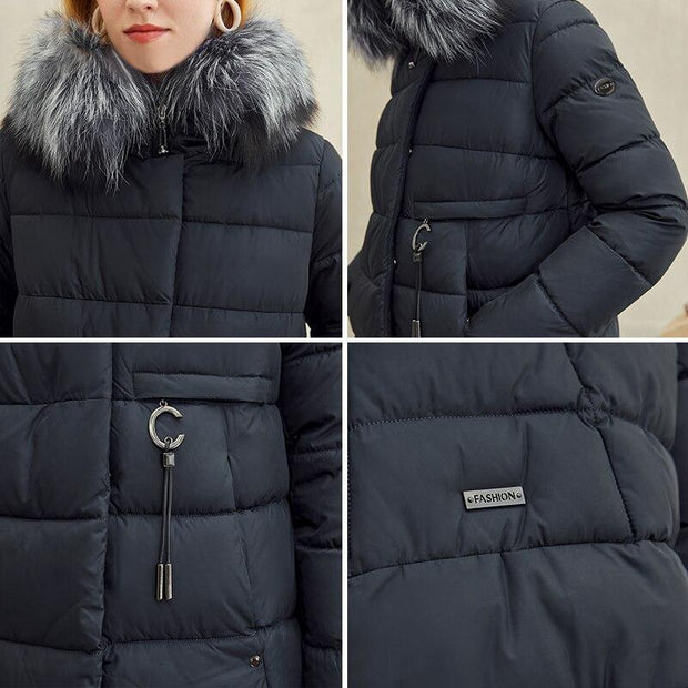 Winter Coat With Faux Fur Hood With Zip & Button Closure