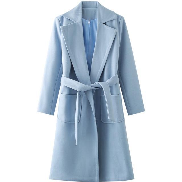 Belted Wool Blend Trench Coat