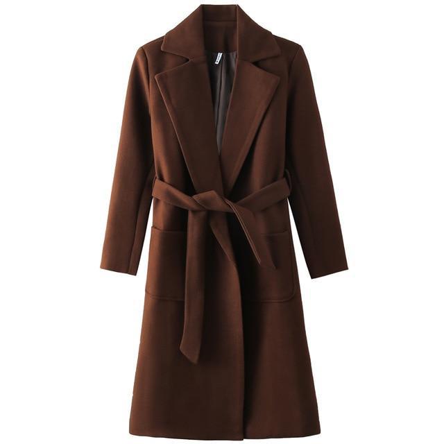 Belted Wool Blend Trench Coat