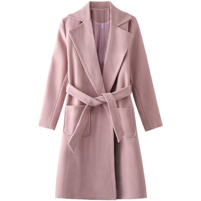 Belted Wool Blend Trench Coat