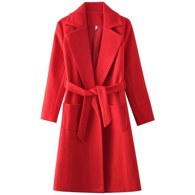 Belted Wool Blend Trench Coat