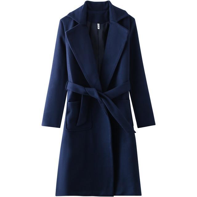 Belted Wool Blend Trench Coat