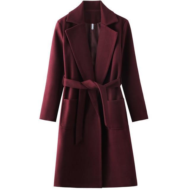 Belted Wool Blend Trench Coat