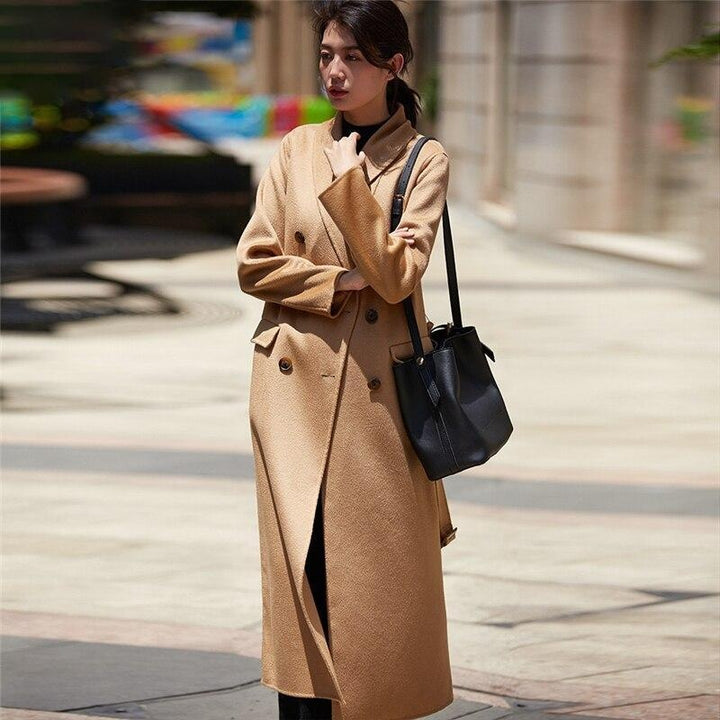 Long Double Breasted Wool Coat with Belt