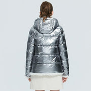 Faux Lambswool Trim Metallic Puffer Jacket With Removable Hood