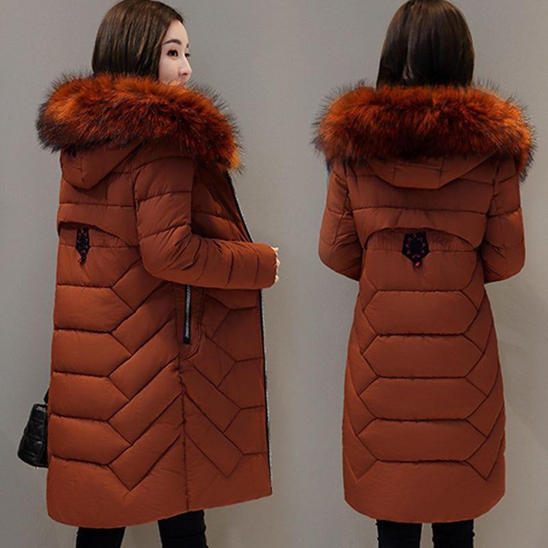 Plus Size 5XL Fur Padded Winter Coat With Faux Fur Hood