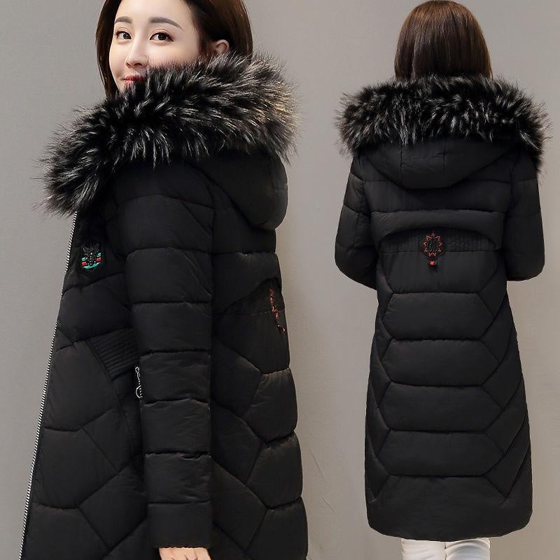 Plus Size 5XL Fur Padded Winter Coat With Faux Fur Hood