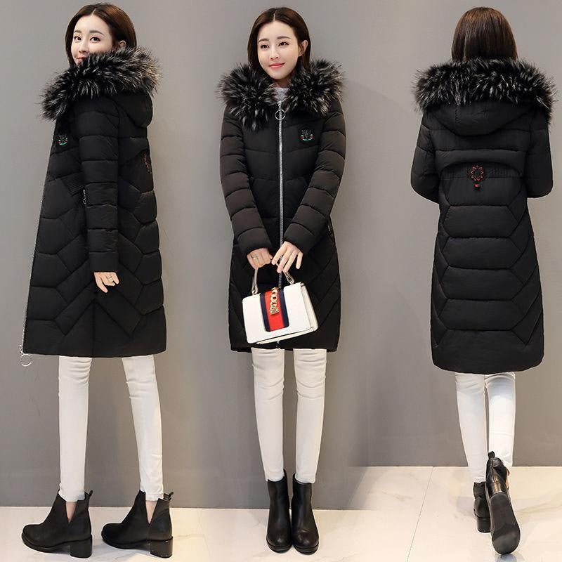 Plus Size 5XL Fur Padded Winter Coat With Faux Fur Hood