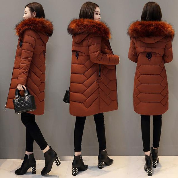 Plus Size 5XL Fur Padded Winter Coat With Faux Fur Hood