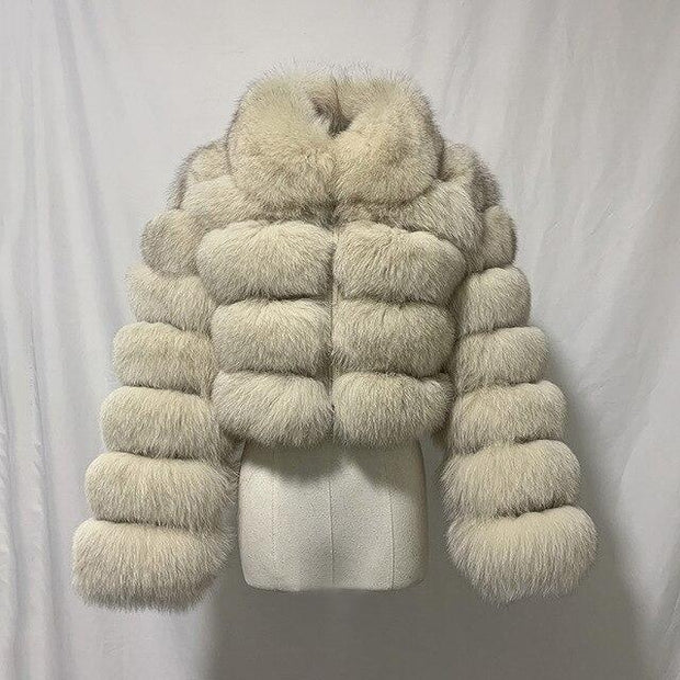 Short Style Zip Up Faux Fur Crop Coat With Collar