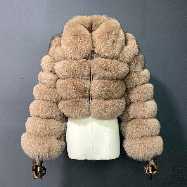 Short Style Zip Up Faux Fur Crop Coat With Collar