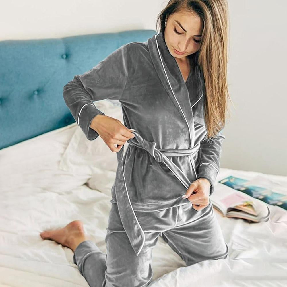 Velvet Robe and Pants Pyjama Set - MomyMall