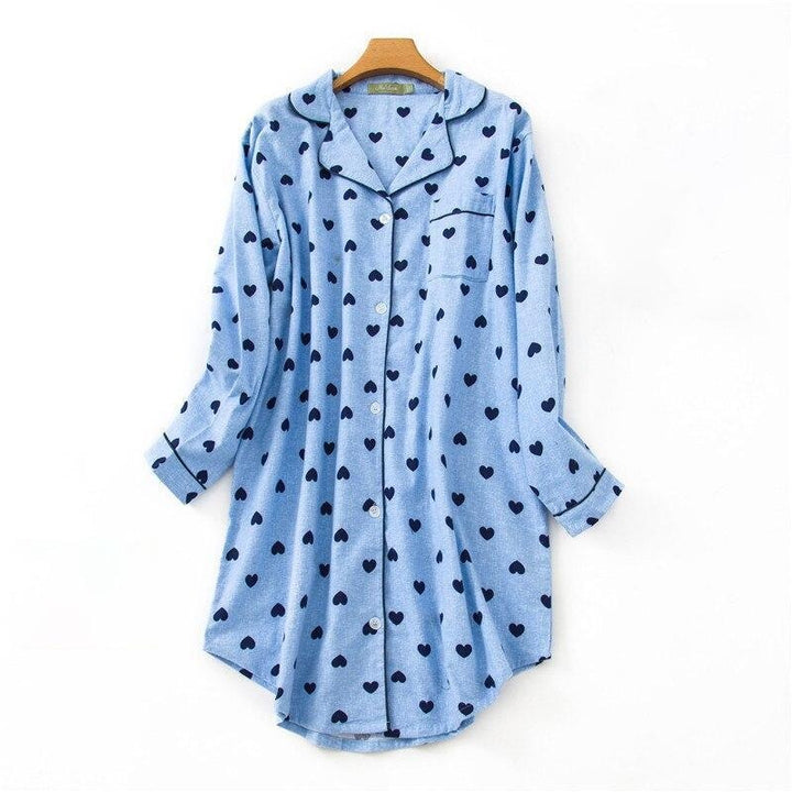 Plus Size Button Front Fleece Pyjama Shirt - MomyMall BLUE / L