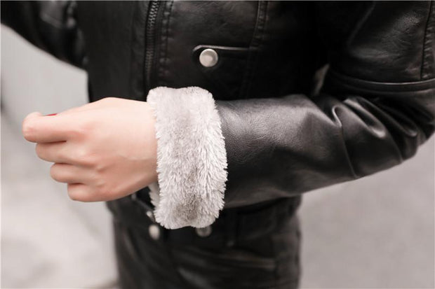Faux Leather Biker Jacket with Faux Fur Lining