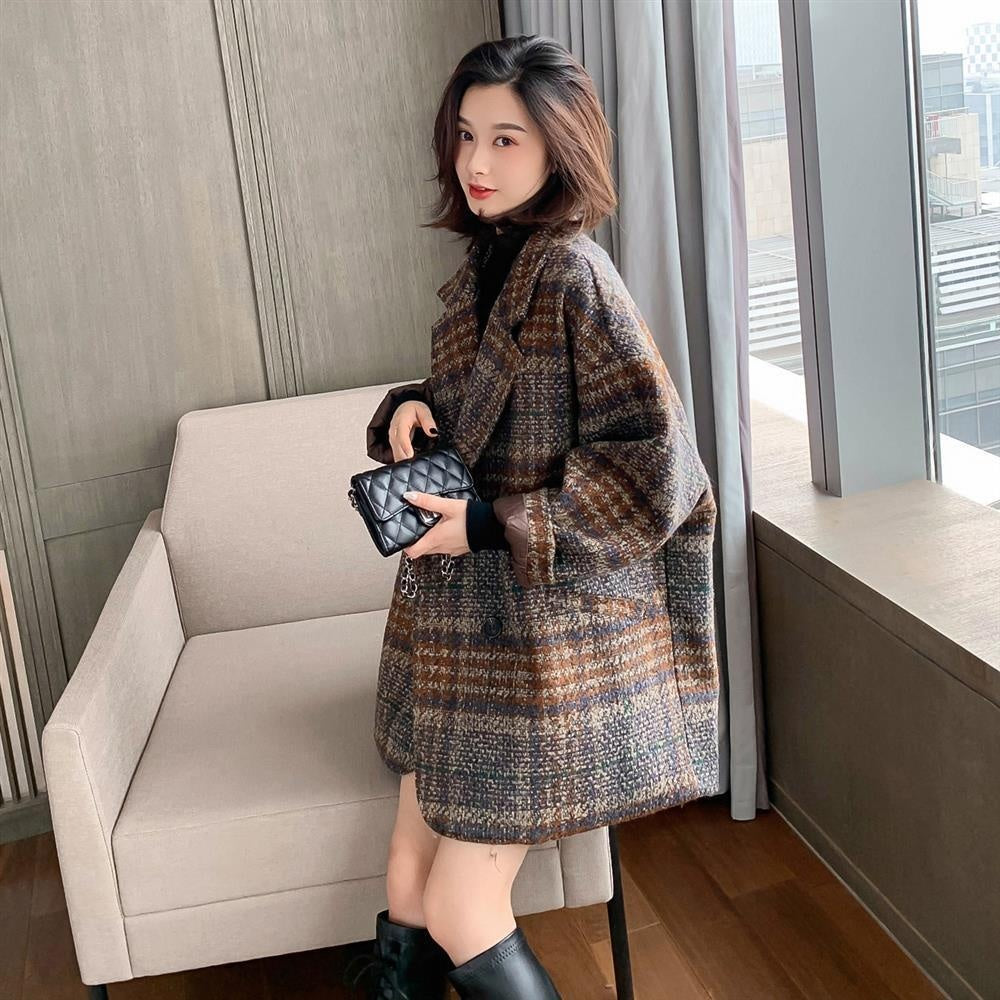 Vintage Plaid Wool Loose Coat