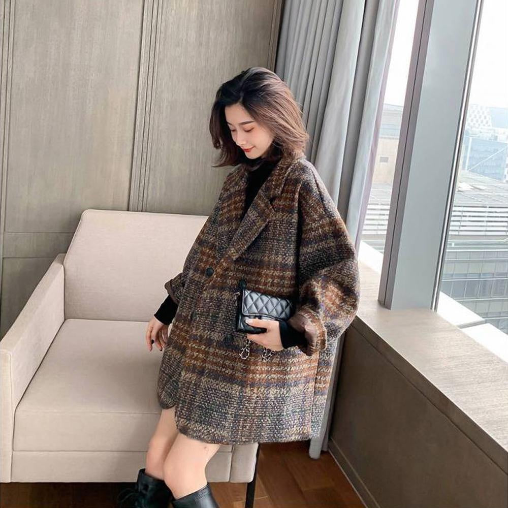 Vintage Plaid Wool Loose Coat