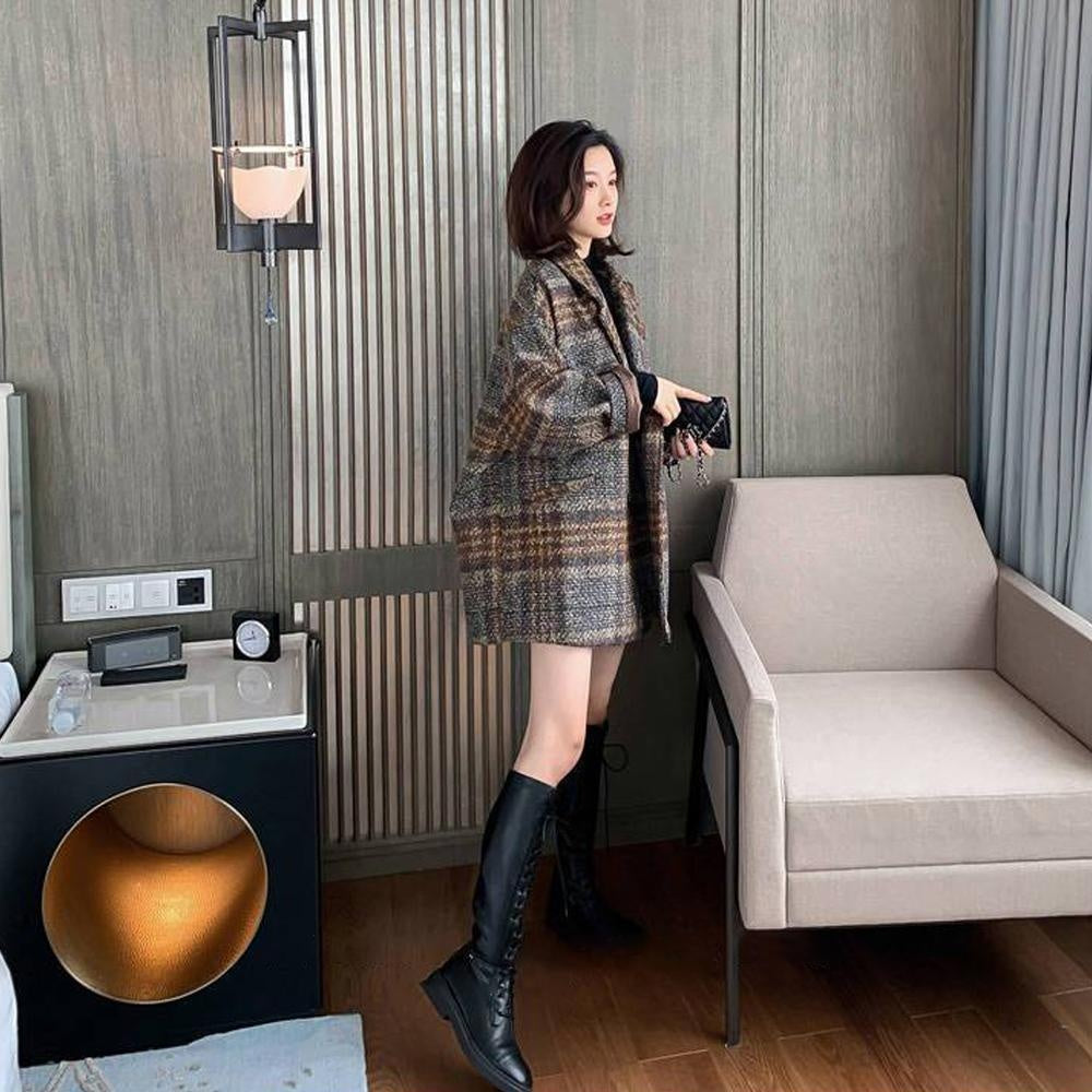 Vintage Plaid Wool Loose Coat