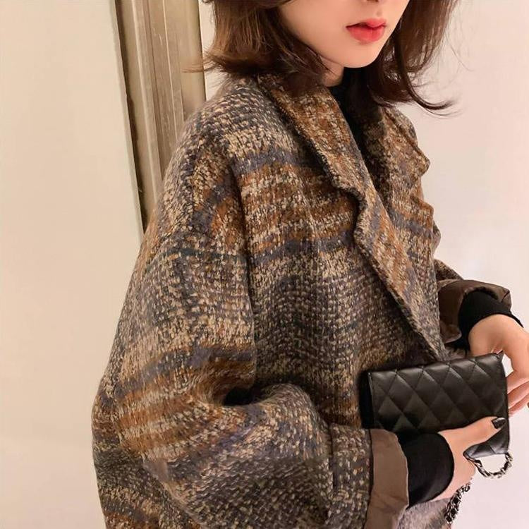 Vintage Plaid Wool Loose Coat