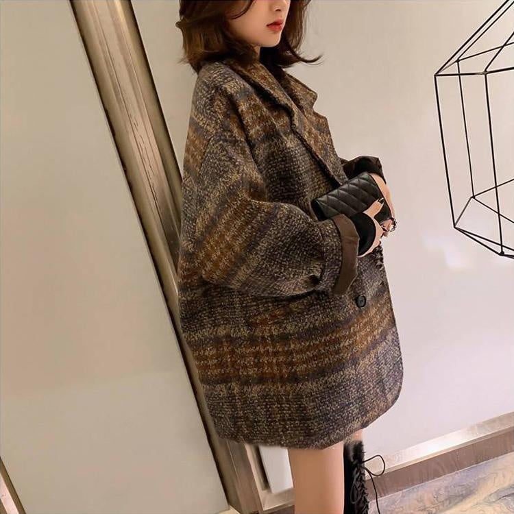 Vintage Plaid Wool Loose Coat