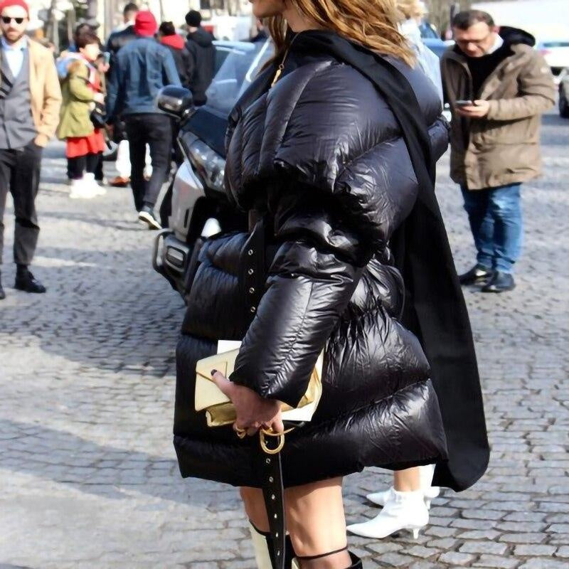 Oversized Belted Puffer Coat with Big Collar