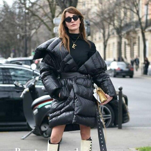 Oversized Belted Puffer Coat with Big Collar