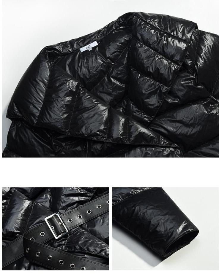 Oversized Belted Puffer Coat with Big Collar