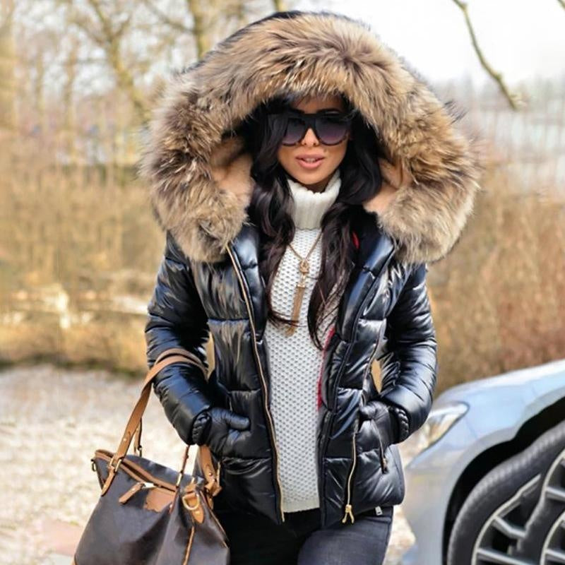 Big Faux Fur Hooded Puffer Coat With Pockets