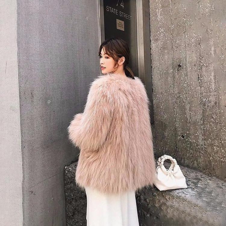 Faux Fur Coat - Shaggy Mid Thigh Length Coat