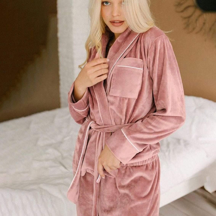 Velvet Two Piece Pj Set with Trousers and Robe - MomyMall