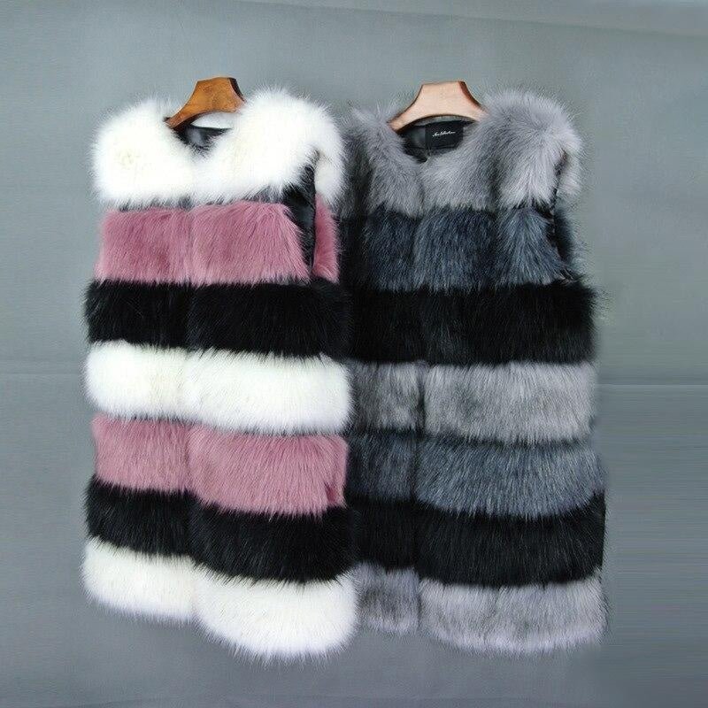 Long Faux Fur Colourblock Gilet