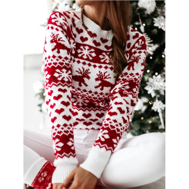 Christmas Deer Warm Knitted Long Sleeve Sweater - MomyMall S / A