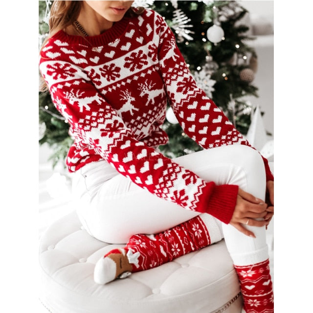 Christmas Deer Warm Knitted Long Sleeve Sweater - MomyMall S / B
