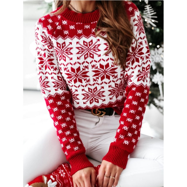 Christmas Deer Warm Knitted Long Sleeve Sweater - MomyMall S / C