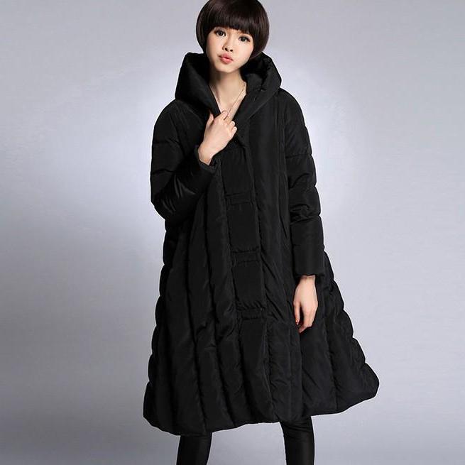 Hooded Down Coat - Flared Oversized Coat