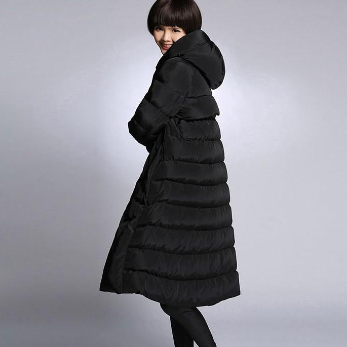 Hooded Down Coat - Flared Oversized Coat